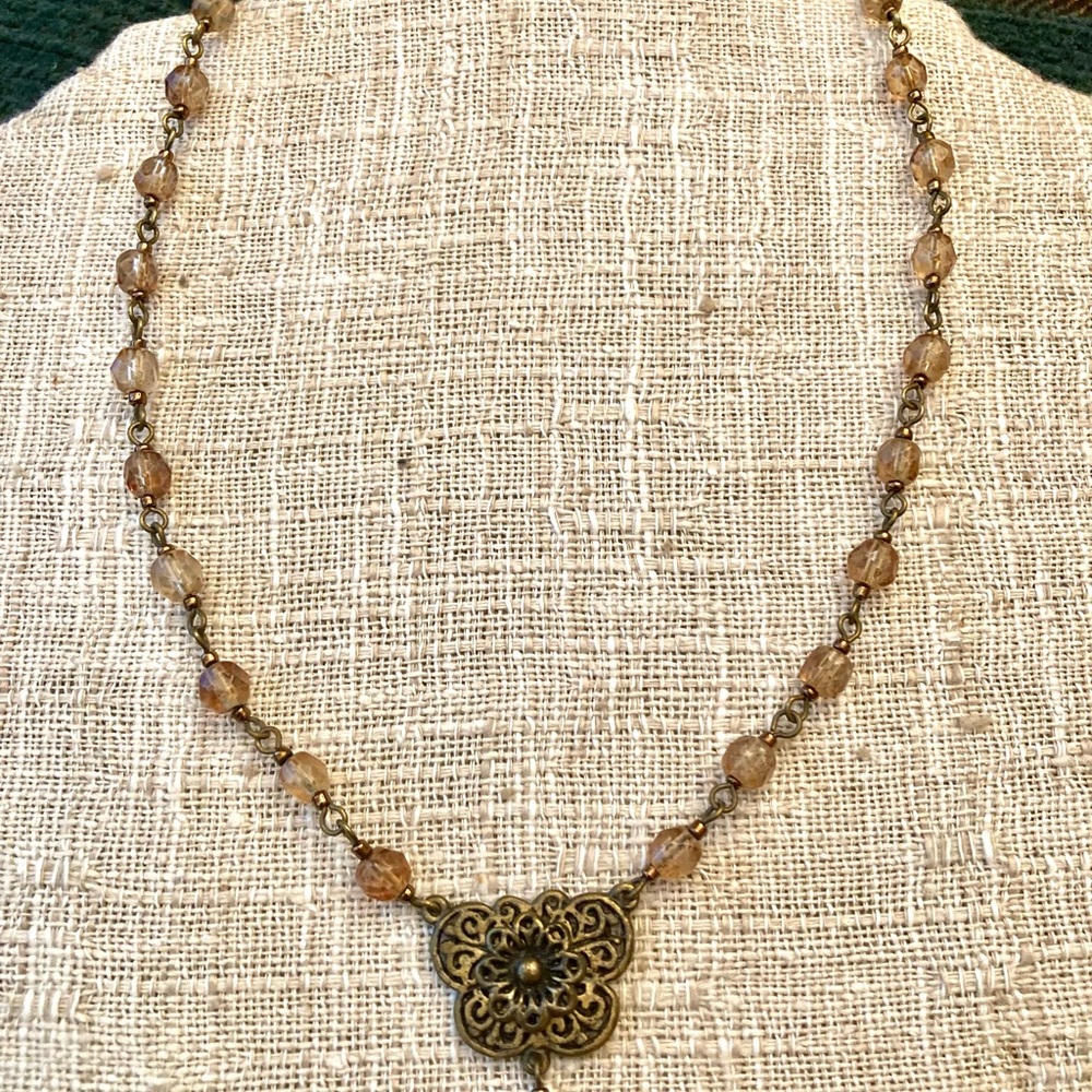 Vintage-Inspired Gold and Brown Beaded Necklace